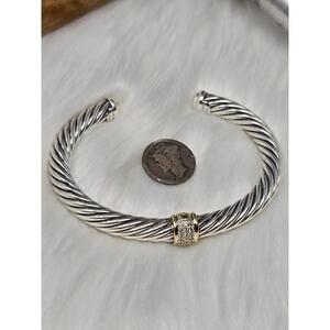 David Yurman 7mm Cable Classic 925 18K Diamond Cuff Bracelet